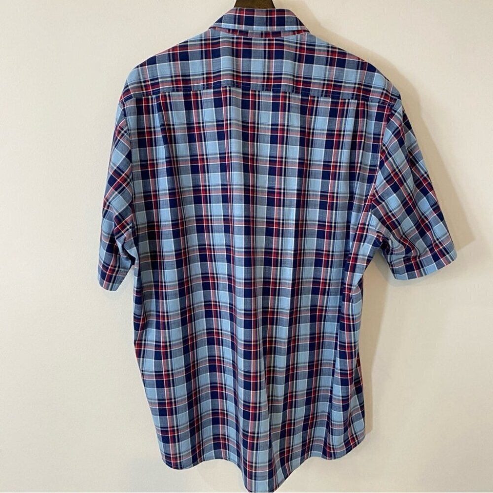 Haupt Regular Fit Short Sleeve Dress Shirt - Neck 16.5 41/42 Blue Plaid - Picture 17 of 17